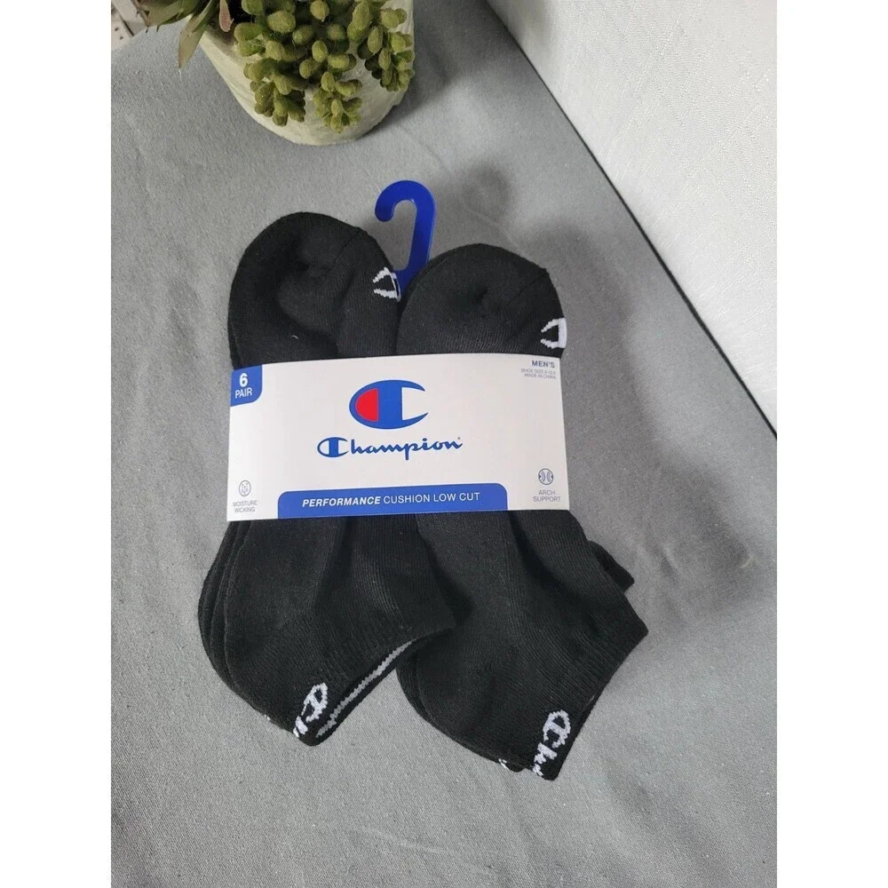Champion Performance Cushion Low Cut Men's Socks 6 Pair Size 6-12.5 Black